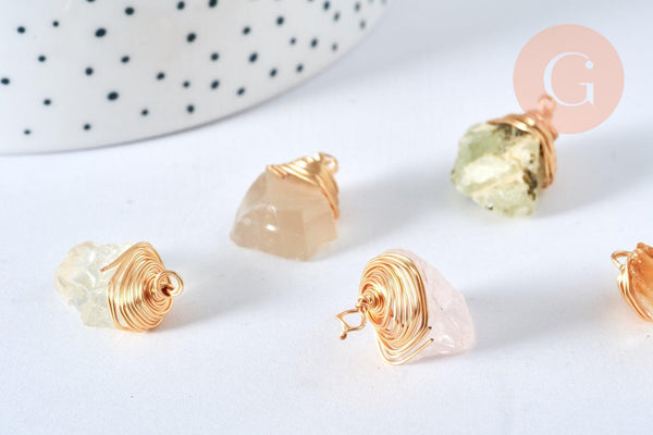 Pendentif nuggets pierres naturelles support doré 18K - 20.5-27mm, pendentif bijoux pierre naturelle, x1 (G7108)