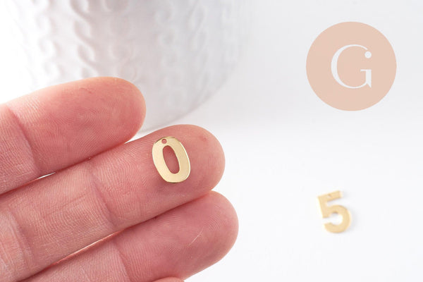 Pendentif numéro chiffre acier doré inoxydable 11mm, x1 (G5320)