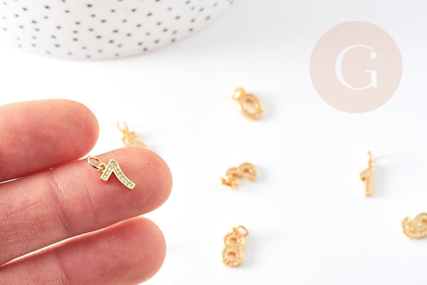 Pendentif numéro laiton doré zircon blanc 11mm, x1 (G3640)