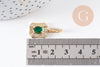 Pendentif octogone zircon blanc et vert laiton doré 18K 25mm, x1 (G10081)