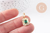 Pendentif octogone zircon blanc et vert laiton doré 18K 25mm, x1 (G10081)