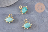 Pendentif oeil amazonite naturelle argent 925 doré 18K 15mm,x1 (G9871)