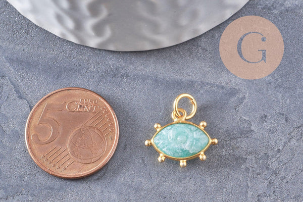 Pendentif oeil amazonite naturelle argent 925 doré 18K 15mm,x1 (G9871)
