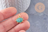 Pendentif oeil amazonite naturelle argent 925 doré 18K 15mm,x1 (G9871)