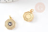 Pendentif œil cristal zircon octogone laiton doré 17mm, x1 (G3162)