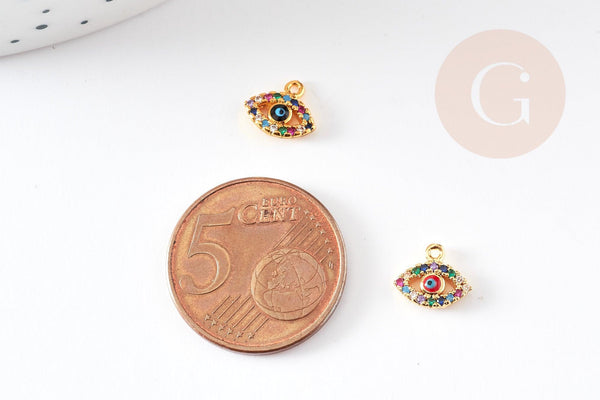 Pendentif oeil doré cristal zircon coloré 9mm, x1 (G3592)