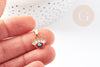 Pendentif oeil doré cristal zircon émaillé, pendentif doré, porte-bonheur,laiton doré,mauvais oeil,,12x13mm, x1 G3166