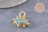 Pendentif oeil labradorite naturelle argent 925 doré 18K 15mm, pendentif amulette pierre naturelle x1 (G9866)