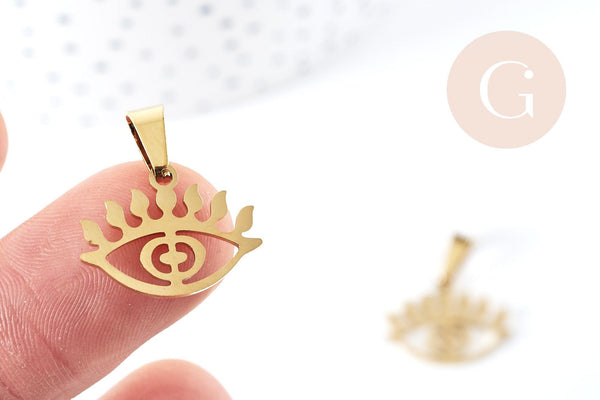 Pendentif oeil protecteur acier doré 304 inoxydable 18.5mm, x1 (G8727)