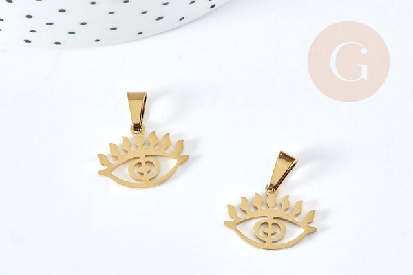 Pendentif oeil protecteur acier doré 304 inoxydable 18.5mm, x1 (G8727)