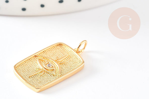 Pendentif oeil protecteur chance en laiton zircon 18K,Pendentif doré porte-bonheur,23mm x1 G4468