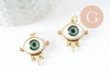 Pendentif oeil résine laiton doré 20K 21mm, x1 (G6198)