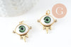 Pendentif oeil résine laiton doré 20K, création bijou doré laiton doré, bijou oeil, 21mm, x1 (G6198)