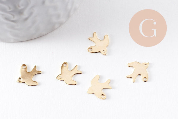 Pendentif oiseau Hirondelle acier 201 inoxydable doré 18K 12mm, x5 (G9940)