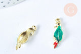 Pendentif oiseau Perroquet laiton doré 16k émail coloré25,5mm,pendentif animal création bijoux DIY, x1 G6987