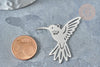 Pendentif oiseau colibri argenté acier inoxydable 39.5mm, x1 (G7668)