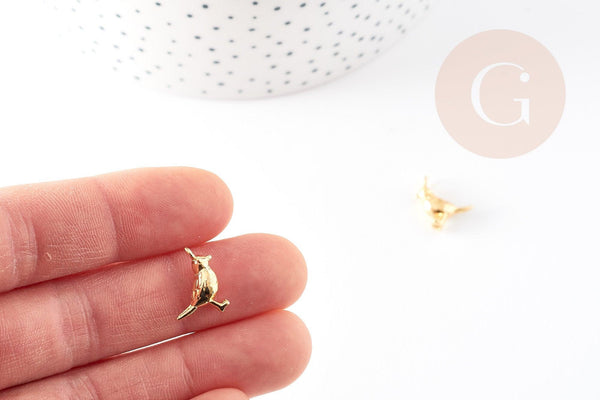 Pendentif oiseau laiton doré 14x12mm, pendentif laiton moineau pour création bijou animal, x2 G4321