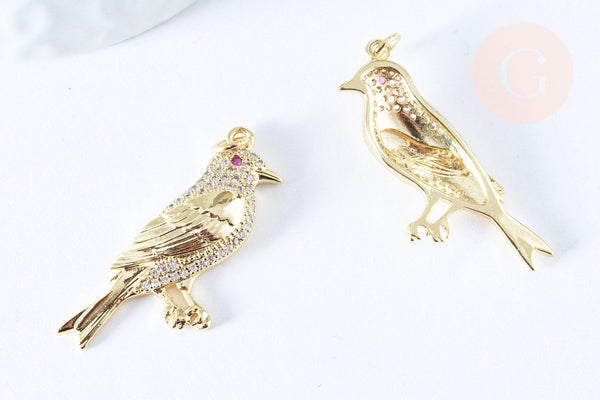 Pendentif oiseau laiton doré 16k cristal 36mm x1 (G6675)