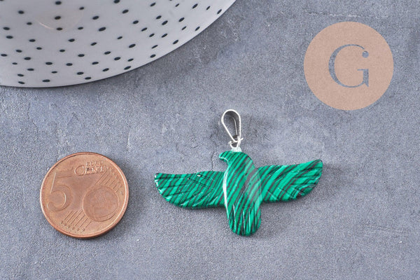Pendentif oiseau pierre fer platine 40mm, x1 (G9834)