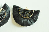 EP-Pendentif osier raphia noir naturel, perle bois,perle osier, création bijoux, Perles géométriques,47mm, x2 G4307