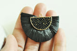 EP-Pendentif osier raphia noir naturel, perle bois,perle osier, création bijoux, Perles géométriques,47mm, x2 G4307