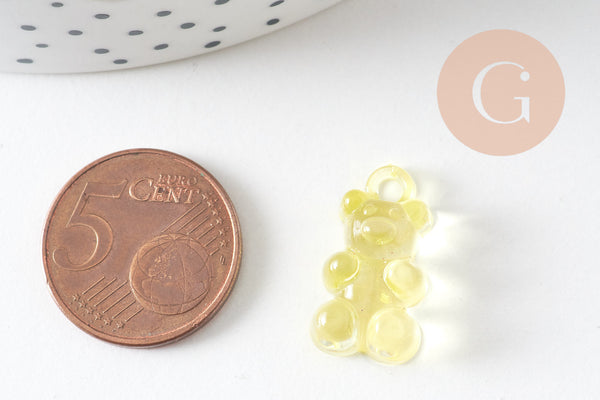 Pendentif ourson en résine colorée 20.5mm, pendentif bonbon, pendentif création de bijoux d'enfance régressifs, X10 (G5945)