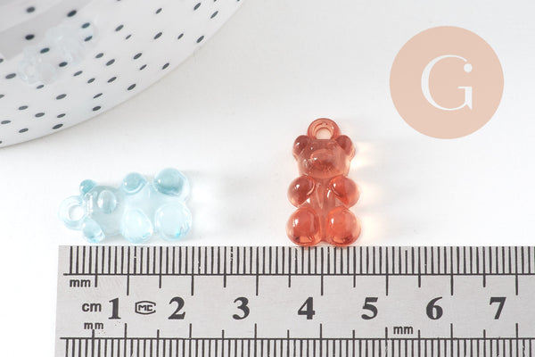 Pendentif ourson en résine colorée 20.5mm, pendentif bonbon, pendentif création de bijoux d'enfance régressifs, X10 (G5945)