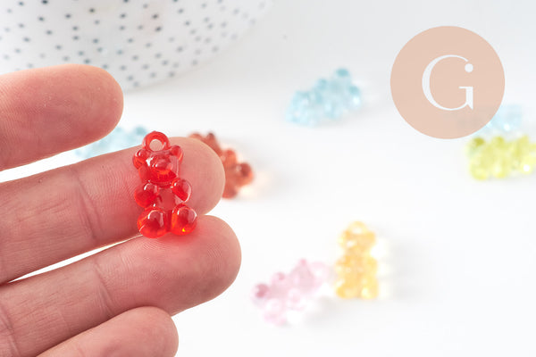Pendentif ourson en résine colorée 20.5mm, pendentif bonbon, pendentif création de bijoux d'enfance régressifs, X10 (G5945)