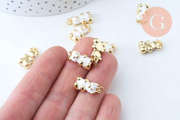 Pendentif ourson laiton doré 18K résine blanche 17.5mm, pendentif laiton jouet, x1 G6002