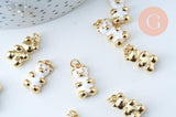 Pendentif ourson laiton doré 18K résine blanche 17.5mm, pendentif laiton jouet, x1 G6002