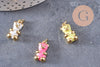 Pendentif ourson laiton doré 18K résine colorée 17.5mm, pendentif laiton jouet, bijou d'enfance, x1 (G6263)