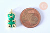 Pendentif ourson laiton doré 18K résine vert 17.5mm, pendentif laiton jouet, bijou d'enfance, x1 G6593