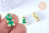 Pendentif ourson laiton doré 18K résine vert 17.5mm, pendentif laiton jouet, bijou d'enfance, x1 G6593
