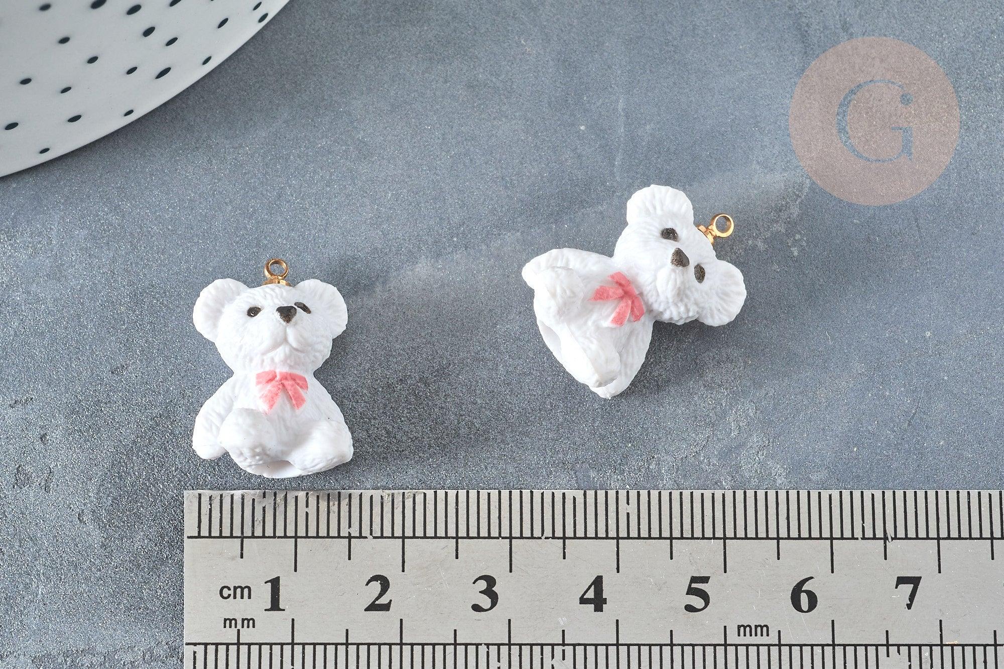 Pendentif ourson laiton résine blanche 21mm, pendentif laiton jouet, bijou d'enfance, x1 (G7363)