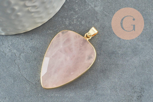 Pendentif ovale Quartz Rose, pendentif pierre, pierre naturelle, quartz rose naturel,Quartz Rose,création bijoux,40mm, x1 G2677