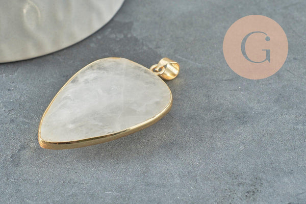 Pendentif ovale Quartz,Pendentif pour bijoux, pendentif pierre, pierre naturelle, quartz naturel,Quartz blanc,création bijoux,40mm, x1 G1288