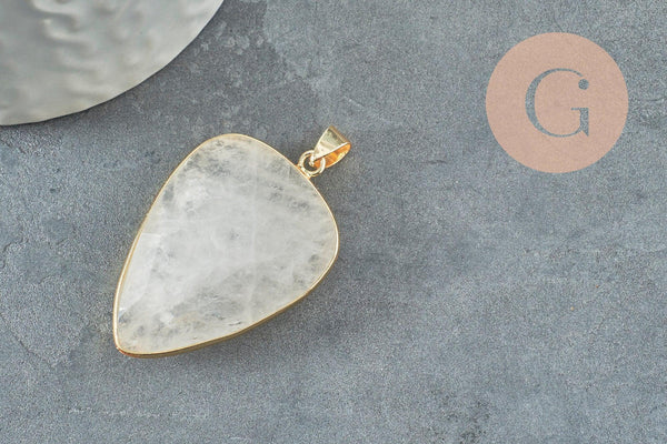 Pendentif ovale Quartz,Pendentif pour bijoux, pendentif pierre, pierre naturelle, quartz naturel,Quartz blanc,création bijoux,40mm, x1 G1288