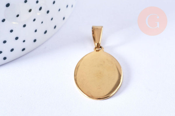Pendentif ovale acier doré inoxydable 304 à graver 31mm, x1 (G6880)