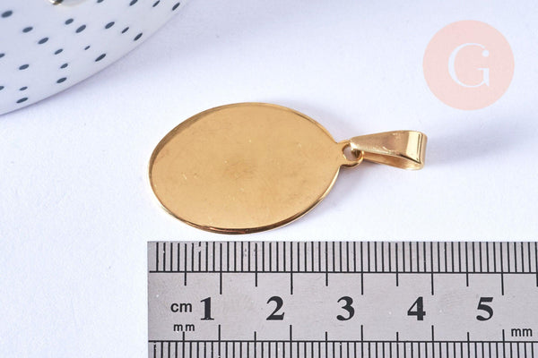 Pendentif ovale acier doré inoxydable 304 à graver 31mm, x1 (G6880)