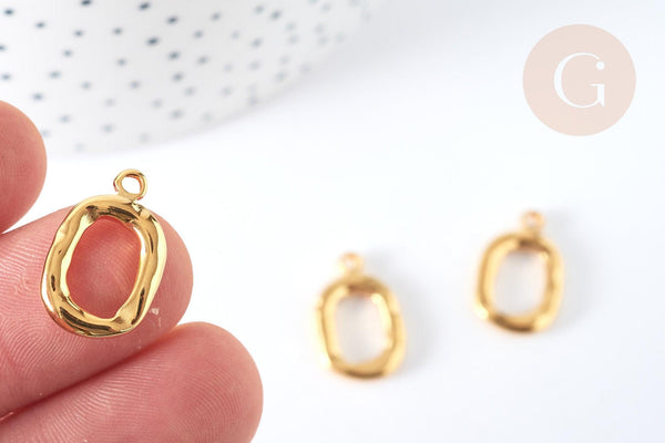 Pendentif ovale acier inoxydable 304 doré 18,5mm,pendentif sans nickel pour création bijoux, x1 G7390