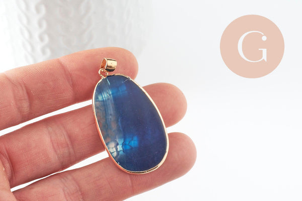 Pendentif ovale agate bleue naturelle 43mm, x1 (G1381)