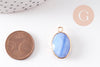 Pendentif ovale agate naturelle bleue laiton doré 23mm, x1 VALIDE