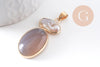 Pendentif ovale agate naturelle colorée et perle d'eau douce naturelle laiton doré 42-43mm, x1 (G10345)