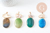Pendentif ovale agate naturelle colorée et perle nacre 62-63mm, x1 (G2038)