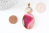 Pendentif ovale agate naturelle colorée et perle nacre 62-63mm, x1 (G2038)