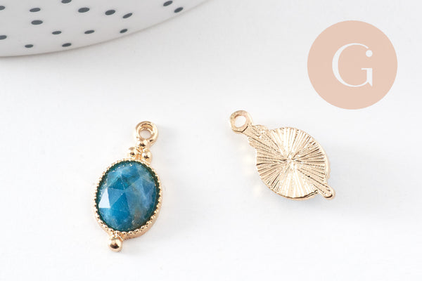 Pendentif ovale apatite bleue naturelle 20.5mm, x1 (G10896)