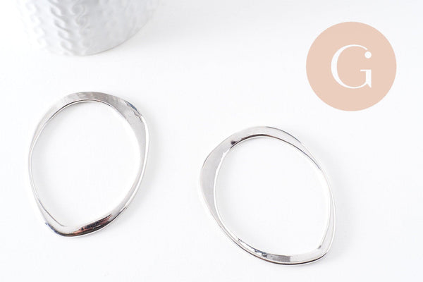 Pendentif ovale argenté 53mm, x2 (G1607)