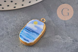 Pendentif ovale céramique acier inoxydable doré PVD 16mm, x1 (G11304)