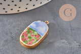 Pendentif ovale céramique acier inoxydable doré PVD 16mm, x1 (G11304)