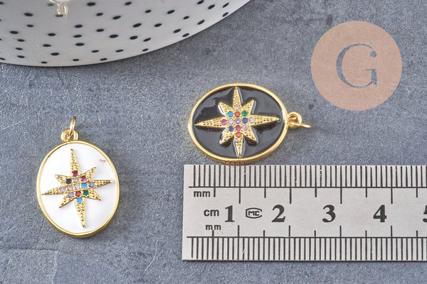 Pendentif ovale doré étoile émail résine 23mm,x1 (G5337)